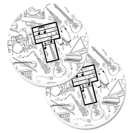 Carolines Treasures Letter T Musical Note Letters Set of 2 Cup Holder Car Coaster CJ2007-TCARC